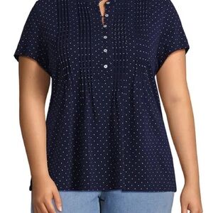 Lands' End Navy Dotted Blouse